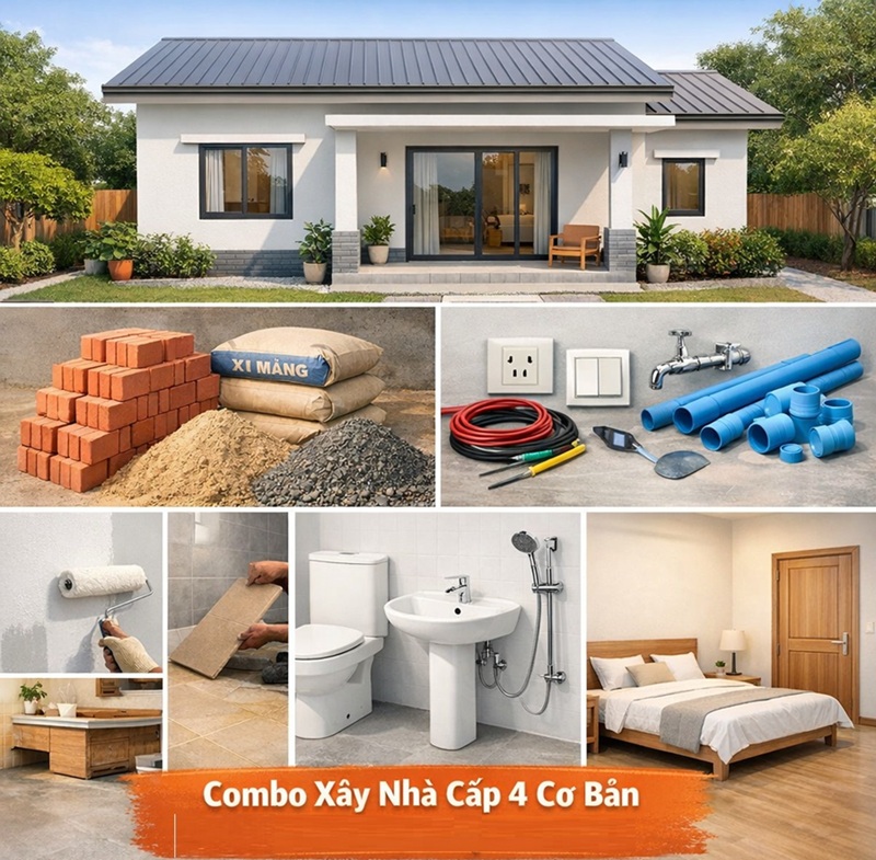 Combo xây nhà cấp 4 cơ bản: Tiết kiệm, đầy đủ vật tư