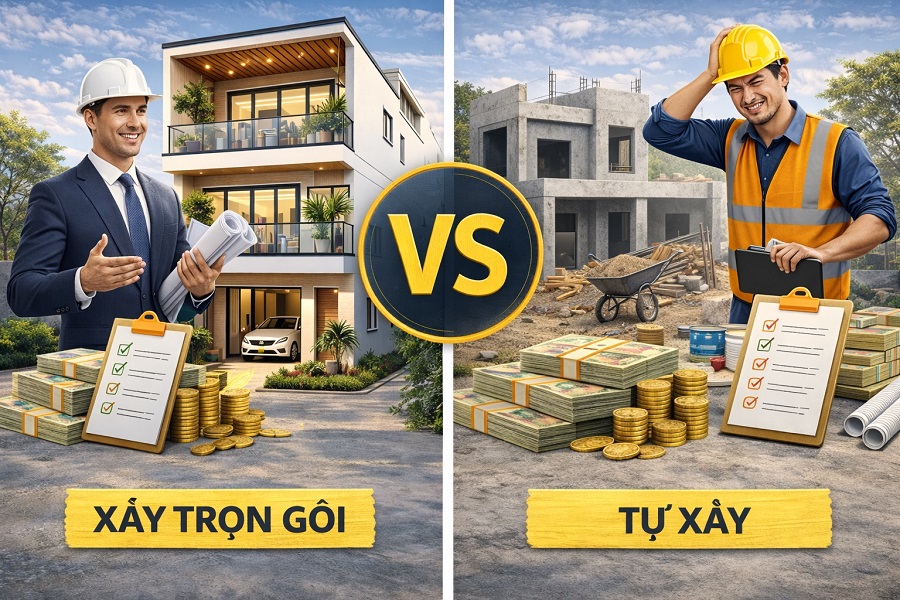 Nên xây nhà phố trọn gói hay tự xây? So sánh chi tiết